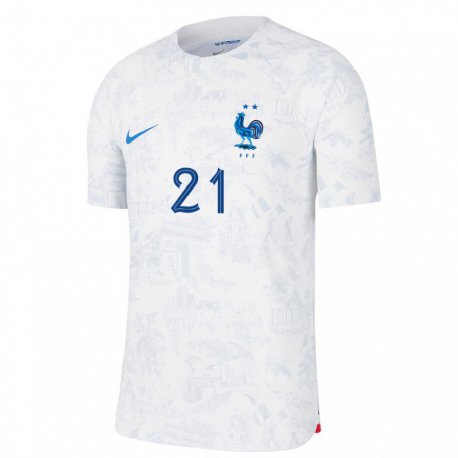 Kandiny Kinder Französische Pauline Peyraud Magnin #21 Weiß Blau Auswärtstrikot Trikot 22-24 T-shirt