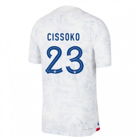 Kandiny Kinder Französische Hawa Cissoko #23 Weiß Blau Auswärtstrikot Trikot 22-24 T-shirt