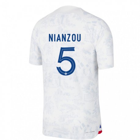 Kandiny Kinder Französische Tanguy Nianzou #5 Weiß Blau Auswärtstrikot Trikot 22-24 T-shirt
