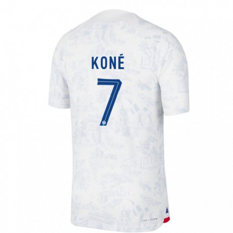 Kandiny Kinder Französische Kouadio Kone #7 Weiß Blau Auswärtstrikot Trikot 22-24 T-shirt