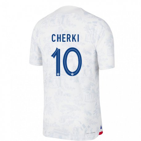 Kandiny Kinder Französische Rayan Cherki #10 Weiß Blau Auswärtstrikot Trikot 22-24 T-shirt