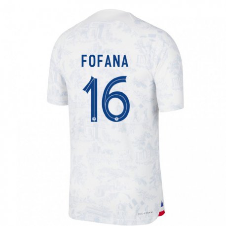 Kandiny Kinder Französische Yahia Fofana #16 Weiß Blau Auswärtstrikot Trikot 22-24 T-shirt