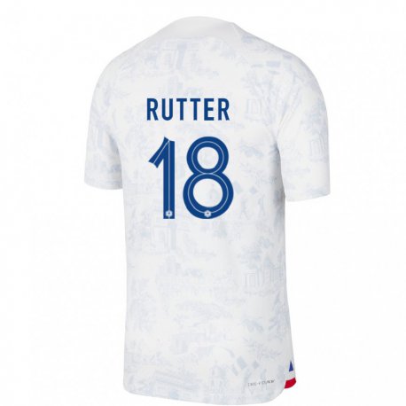 Kandiny Kinder Französische Georginio Rutter #18 Weiß Blau Auswärtstrikot Trikot 22-24 T-shirt
