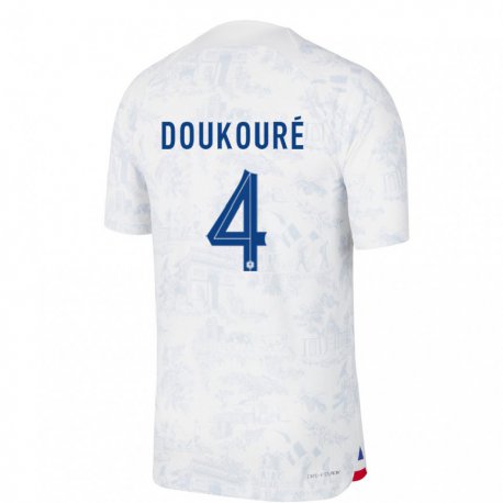 Kandiny Kinder Französische Ismael Doukoure #4 Weiß Blau Auswärtstrikot Trikot 22-24 T-shirt