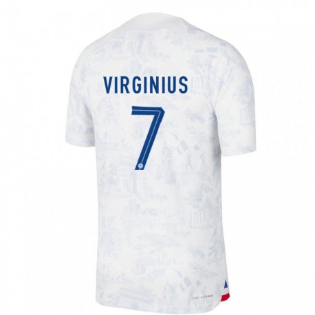 Kandiny Kinder Französische Alan Virginius #7 Weiß Blau Auswärtstrikot Trikot 22-24 T-shirt