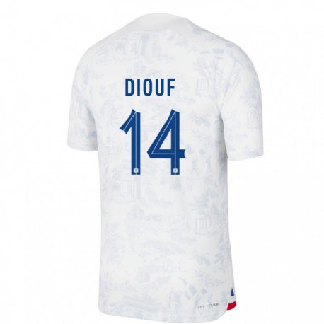Kandiny Kinder Französische Andy Diouf #14 Weiß Blau Auswärtstrikot Trikot 22-24 T-shirt