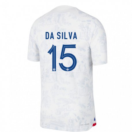 Kandiny Kinder Französische Florent Da Silva #15 Weiß Blau Auswärtstrikot Trikot 22-24 T-shirt