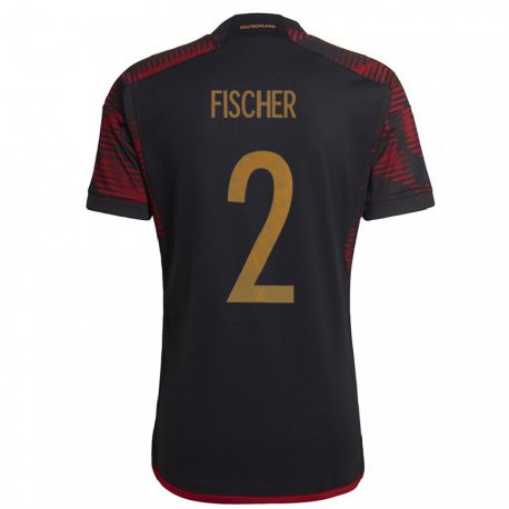 Kandiny Kinder Deutsche Kilian Fischer #2 Schwarz Kastanienbraun Auswärtstrikot Trikot 22-24 T-shirt