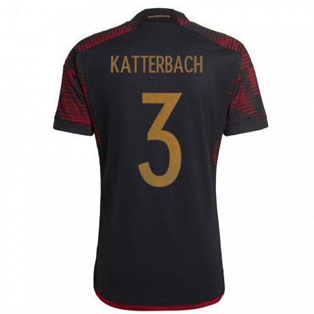 Kandiny Kinder Deutsche Noah Katterbach #3 Schwarz Kastanienbraun Auswärtstrikot Trikot 22-24 T-shirt