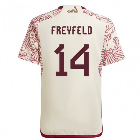 Kandiny Kinder Mexikanische Emiliano Freyfeld #14 Wunder Weiß Rot Auswärtstrikot Trikot 22-24 T-shirt