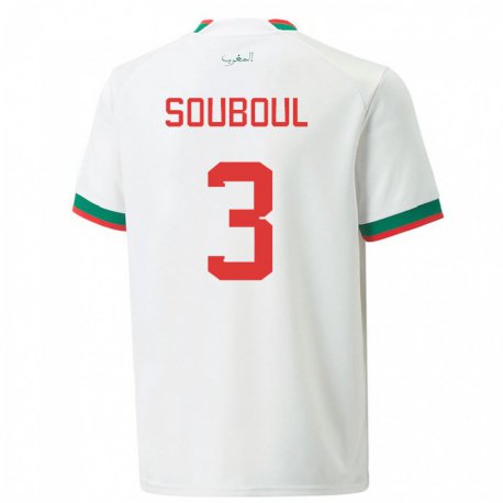Kandiny Kinder Marokkanische Mohamed Souboul #3 Weiß Auswärtstrikot Trikot 22-24 T-shirt