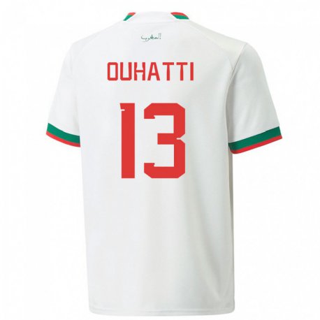 Kandiny Kinder Marokkanische Aymane Ouhatti #13 Weiß Auswärtstrikot Trikot 22-24 T-shirt