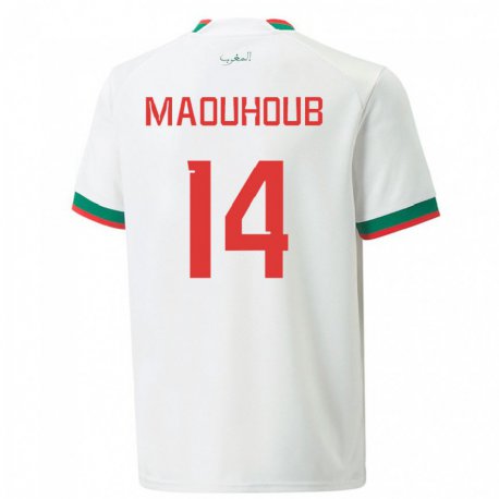 Kandiny Kinder Marokkanische El Mehdi Maouhoub #14 Weiß Auswärtstrikot Trikot 22-24 T-shirt