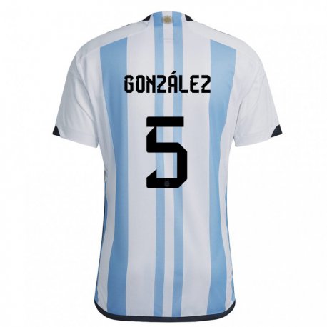 Kandiny Herren Argentinische Maximiliano Gonzalez #5 Weiß Himmelblau Heimtrikot Trikot 22-24 T-shirt