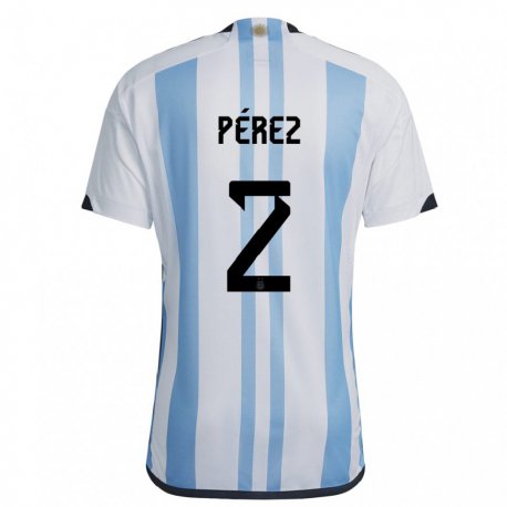 Kandiny Herren Argentinische Nehuen Perez #2 Weiß Himmelblau Heimtrikot Trikot 22-24 T-shirt
