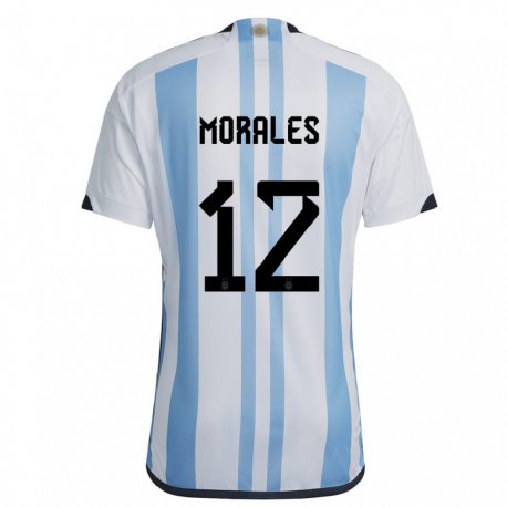 Kandiny Herren Argentinische Lautaro Morales #12 Weiß Himmelblau Heimtrikot Trikot 22-24 T-shirt