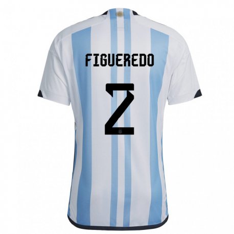 Kandiny Herren Argentinische Leandro Figueredo #2 Weiß Himmelblau Heimtrikot Trikot 22-24 T-shirt