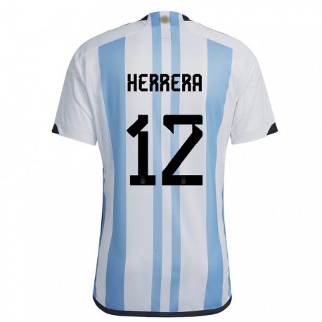 Kandiny Herren Argentinische Franco Herrera #12 Weiß Himmelblau Heimtrikot Trikot 22-24 T-shirt