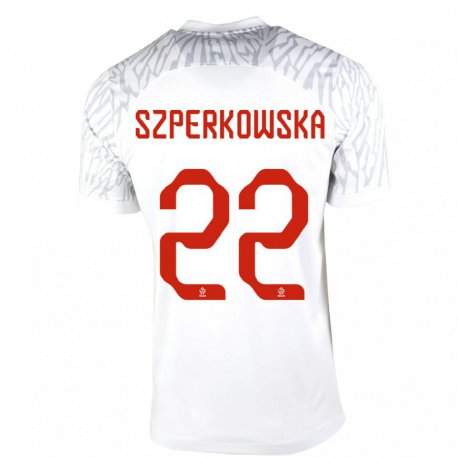 Kandiny Herren Polnische Oliwia Szperkowska #22 Weiß Heimtrikot Trikot 22-24 T-shirt