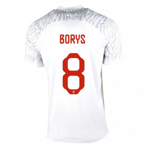 Kandiny Herren Polnische Karol Borys #8 Weiß Heimtrikot Trikot 22-24 T-shirt
