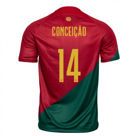 Kandiny Herren Portugiesische Rodrigo Conceicao #14 Rot Grün Heimtrikot Trikot 22-24 T-shirt