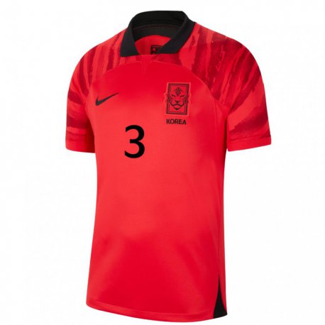 Kandiny Herren Südkoreanische Hong Hye Ji #3 Rot Schwarz Heimtrikot Trikot 22-24 T-shirt