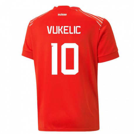 Kandiny Herren Schweizer Mile Vukelic #10 Rot Heimtrikot Trikot 22-24 T-shirt