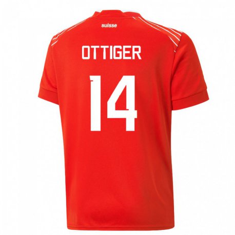 Kandiny Herren Schweizer Severin Ottiger #14 Rot Heimtrikot Trikot 22-24 T-shirt