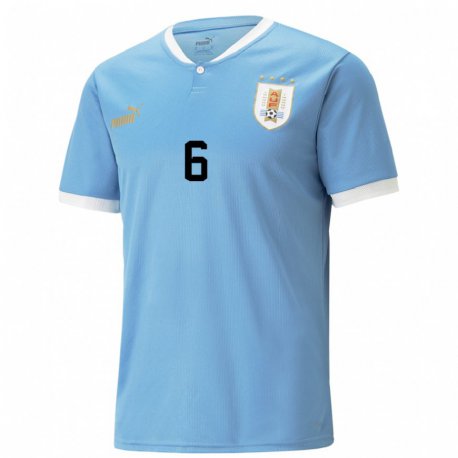 Kandiny Herren Uruguayische Mathias De Ritis #6 Blau Heimtrikot Trikot 22-24 T-shirt