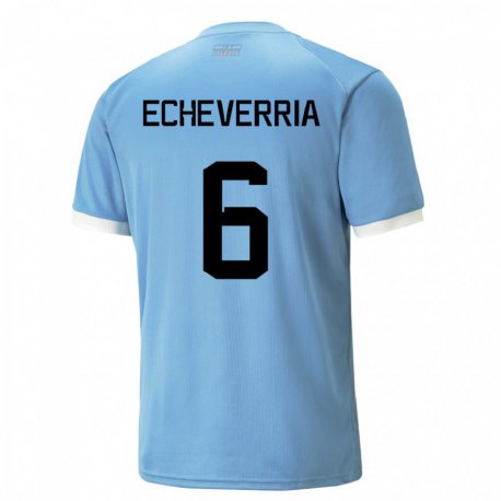 Kandiny Herren Uruguayische Juan Echeverria #6 Blau Heimtrikot Trikot 22-24 T-shirt