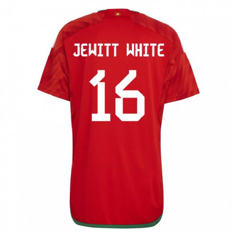 Kandiny Herren Walisische Harry Jewitt White #16 Rot Heimtrikot Trikot 22-24 T-shirt