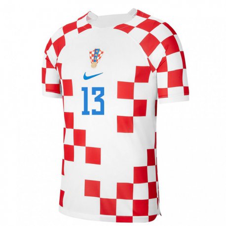 Kandiny Herren Kroatische Helena Spajic #13 Rot-weiss Heimtrikot Trikot 22-24 T-shirt