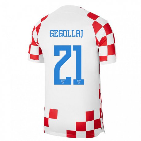 Kandiny Herren Kroatische Fatjesa Gegollaj #21 Rot-weiss Heimtrikot Trikot 22-24 T-shirt