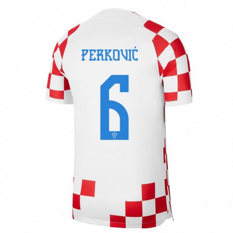 Kandiny Herren Kroatische Mauro Perkovic #6 Rot-weiss Heimtrikot Trikot 22-24 T-shirt