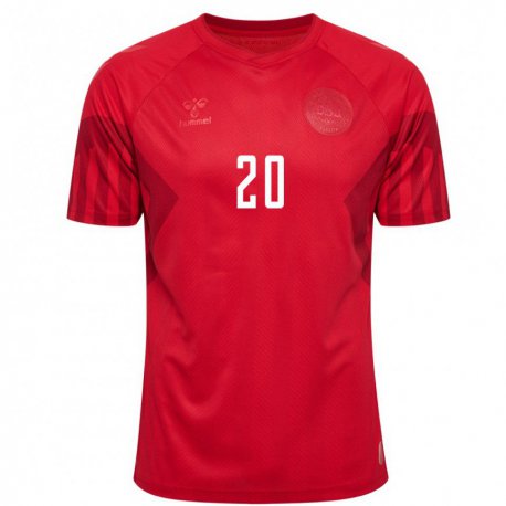 Kandiny Herren Dänische Gustav Christensen #20 Rot Heimtrikot Trikot 22-24 T-shirt