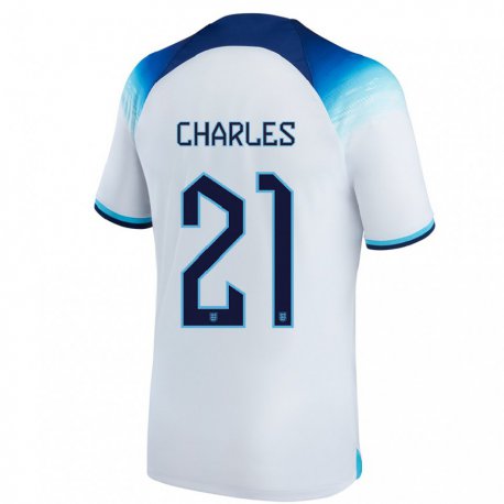 Kandiny Herren Englische Niamh Charles #21 Weiß Blau Heimtrikot Trikot 22-24 T-shirt