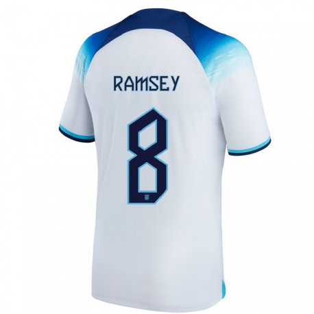 Kandiny Herren Englische Jacob Ramsey #8 Weiß Blau Heimtrikot Trikot 22-24 T-shirt