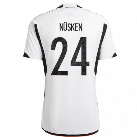 Kandiny Herren Deutsche Sjoeke Nusken #24 Weiß Schwarz Heimtrikot Trikot 22-24 T-shirt