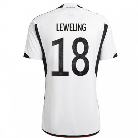 Kandiny Herren Deutsche Jamie Leweling #18 Weiß Schwarz Heimtrikot Trikot 22-24 T-shirt