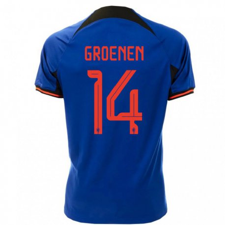 Kandiny Herren Niederländische Jackie Groenen #14 Königsblau Auswärtstrikot Trikot 22-24 T-shirt