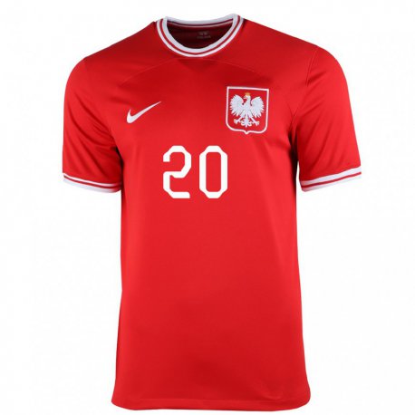 Kandiny Herren Polnische Kacper Duda #20 Rot Auswärtstrikot Trikot 22-24 T-shirt