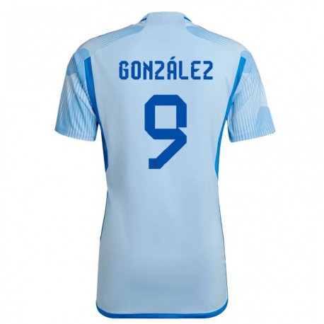 Kandiny Herren Spanische Esther Gonzalez #9 Himmelblau Auswärtstrikot Trikot 22-24 T-shirt