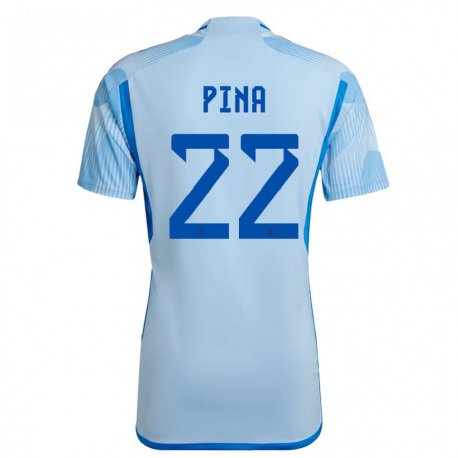 Kandiny Herren Spanische Claudia Pina #22 Himmelblau Auswärtstrikot Trikot 22-24 T-shirt