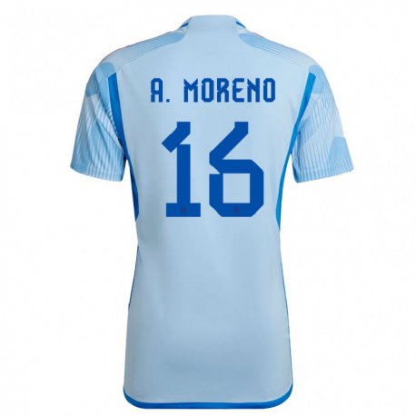 Kandiny Herren Spanische Antonio David Moreno #16 Himmelblau Auswärtstrikot Trikot 22-24 T-shirt