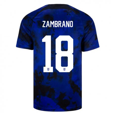 Kandiny Herren Us-amerikanische Marcos Zambrano #18 Königsblau Auswärtstrikot Trikot 22-24 T-shirt
