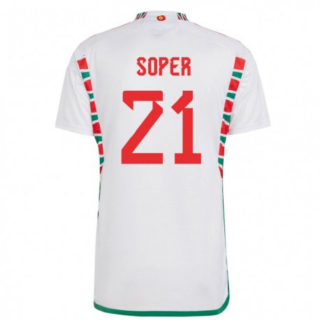 Kandiny Herren Walisische Poppy Soper #21 Weiß Auswärtstrikot Trikot 22-24 T-shirt