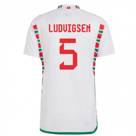 Kandiny Herren Walisische Kai Ludvigsen #5 Weiß Auswärtstrikot Trikot 22-24 T-shirt