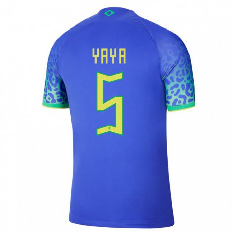 Kandiny Herren Brasilianische Yaya #5 Blau Auswärtstrikot Trikot 22-24 T-shirt