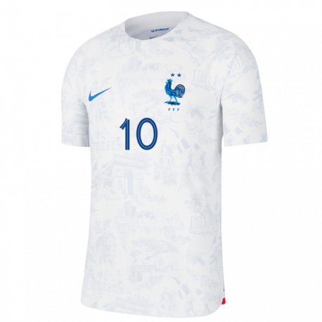 Kandiny Herren Französische Rayan Cherki #10 Weiß Blau Auswärtstrikot Trikot 22-24 T-shirt