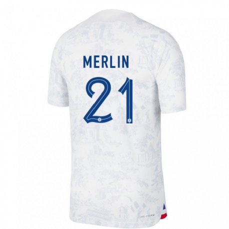 Kandiny Herren Französische Quentin Merlin #21 Weiß Blau Auswärtstrikot Trikot 22-24 T-shirt